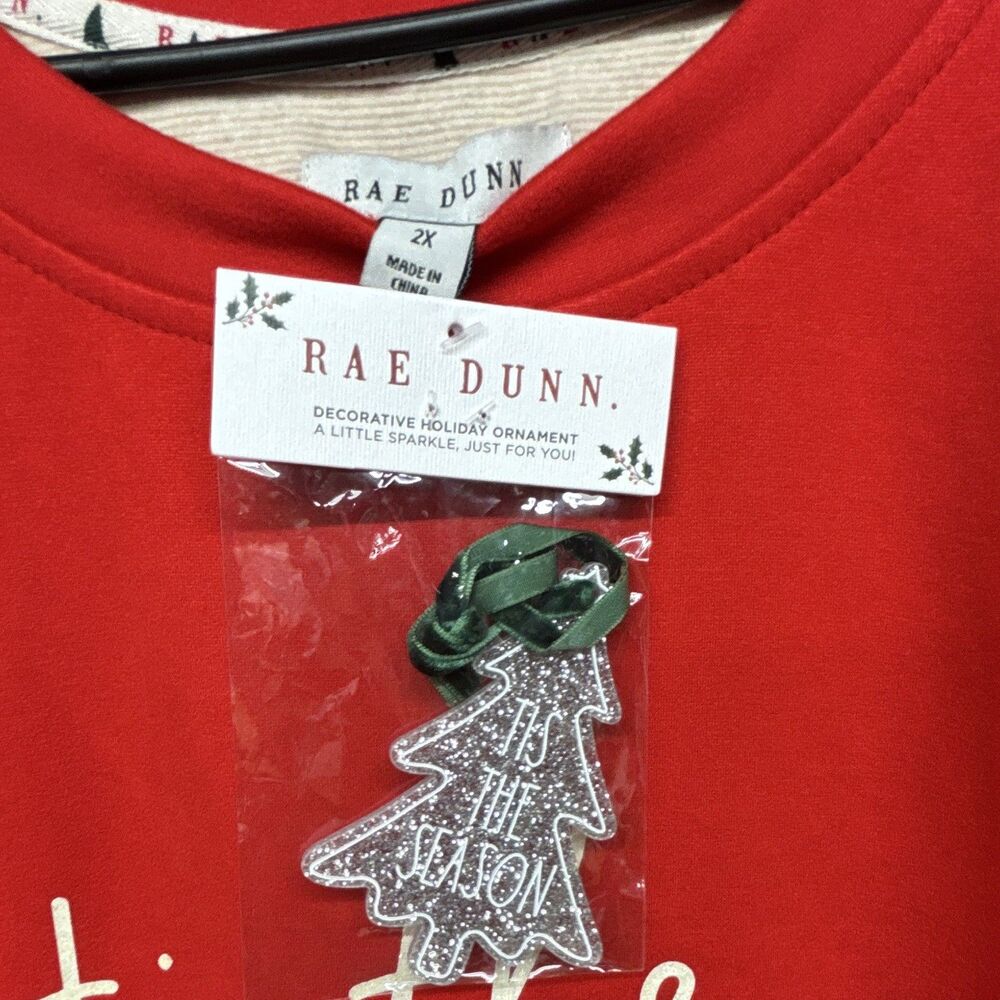 Rae Dunn Womens 2X Red 'Tis the Season' Christmas Crewneck Raglan Relaxed - Picture 3 of 6